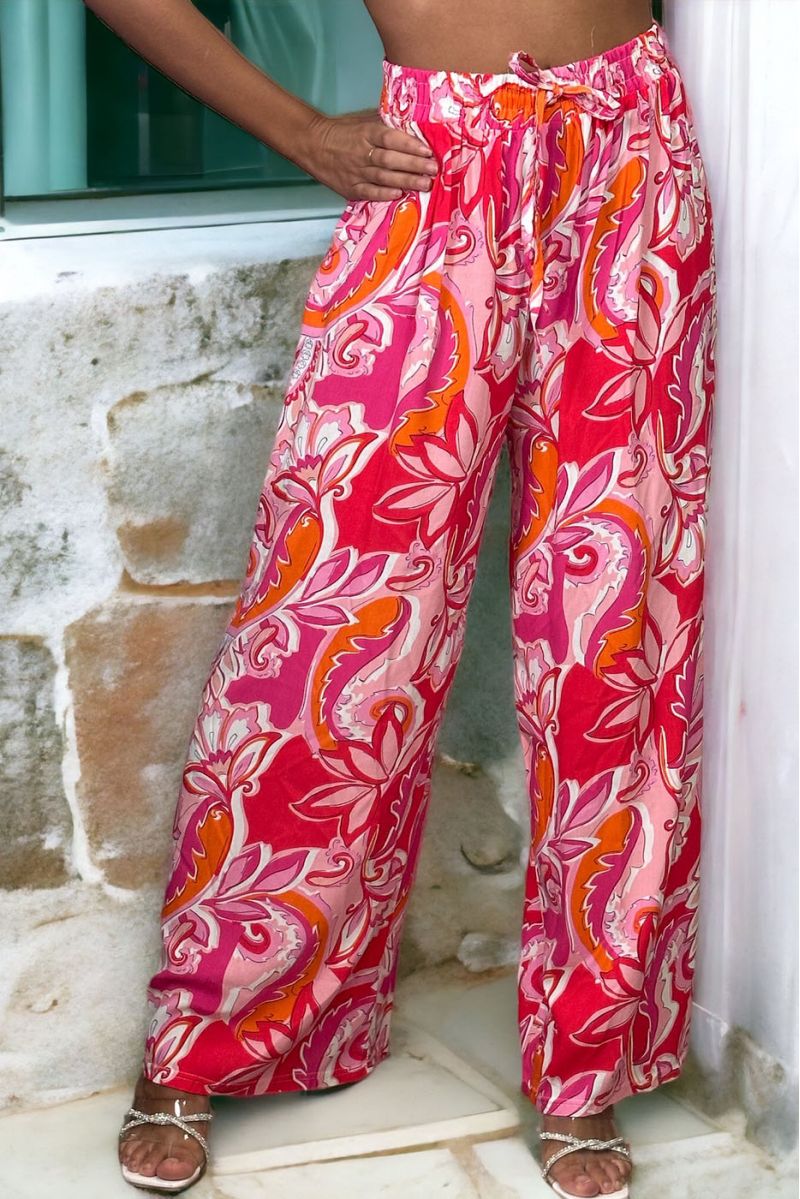 Fuchsia palazzo broek met print - 2