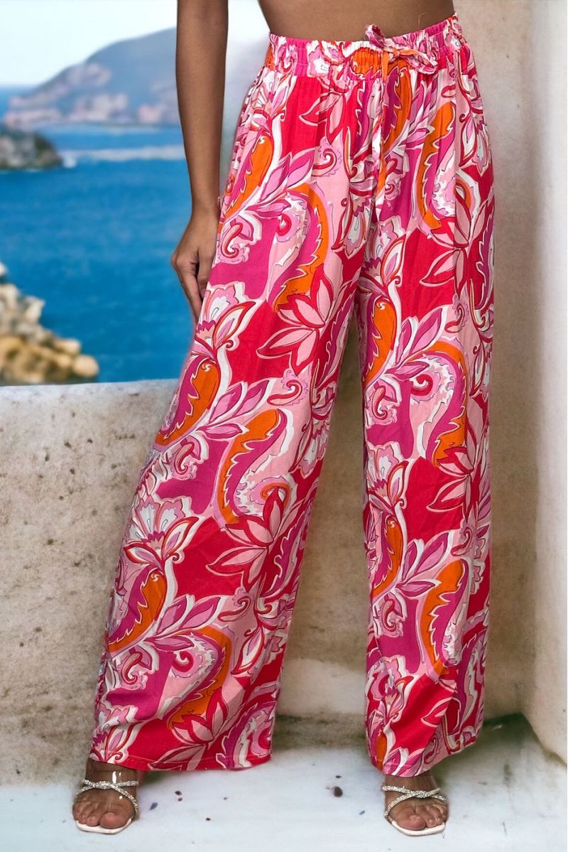 Fuchsia palazzo broek met print - 3