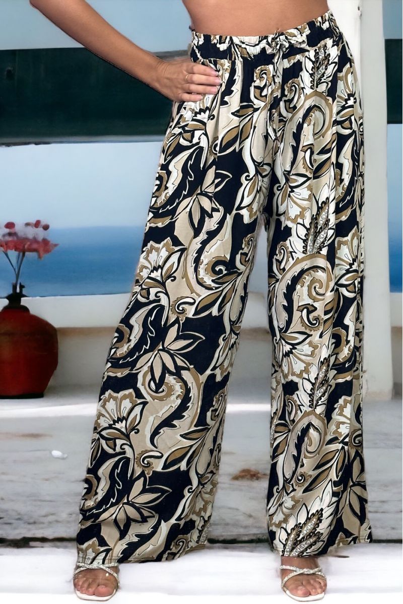 Pantalon palazzo noir imprimé - 2