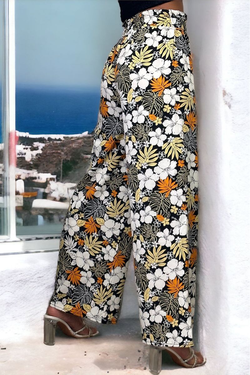 Yellow floral print palazzo pants - 1