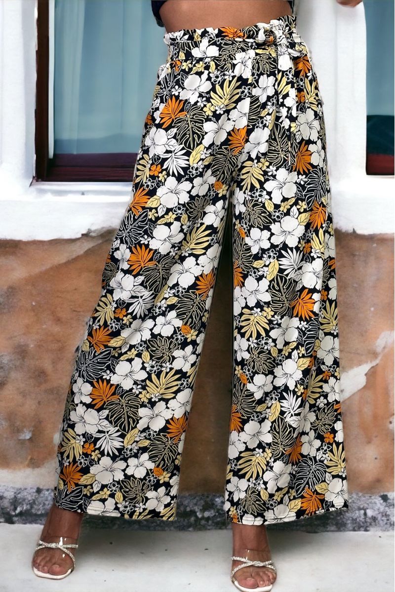 Yellow floral print palazzo pants - 2