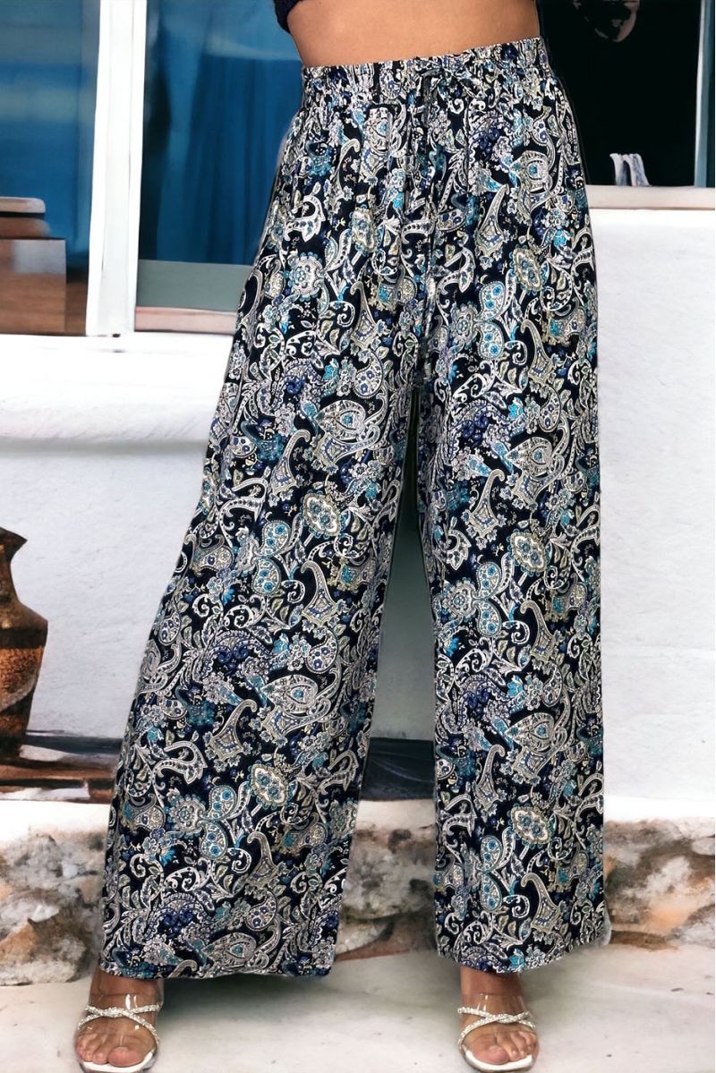 Black floral print palazzo pants - 2