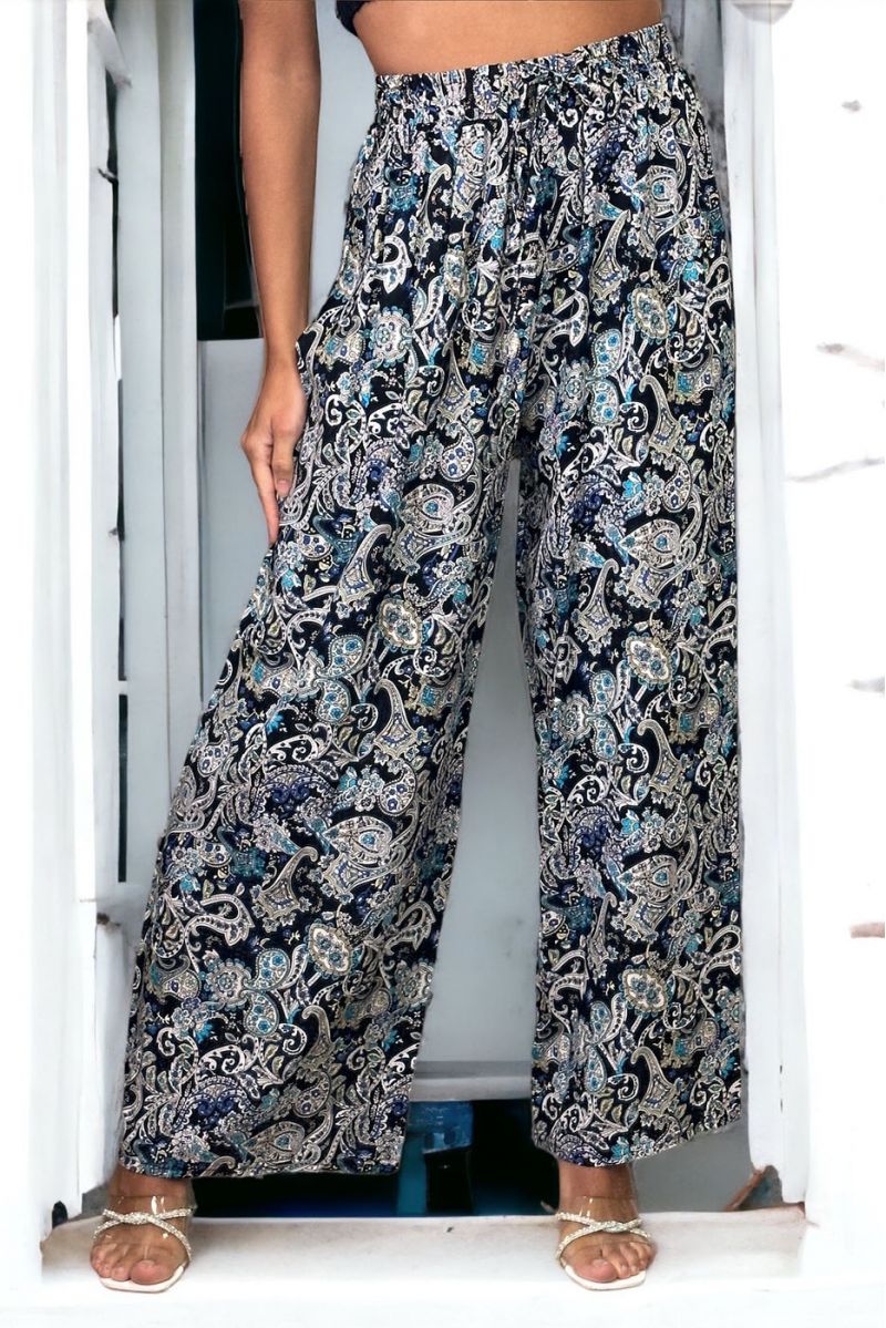 Black floral print palazzo pants - 3