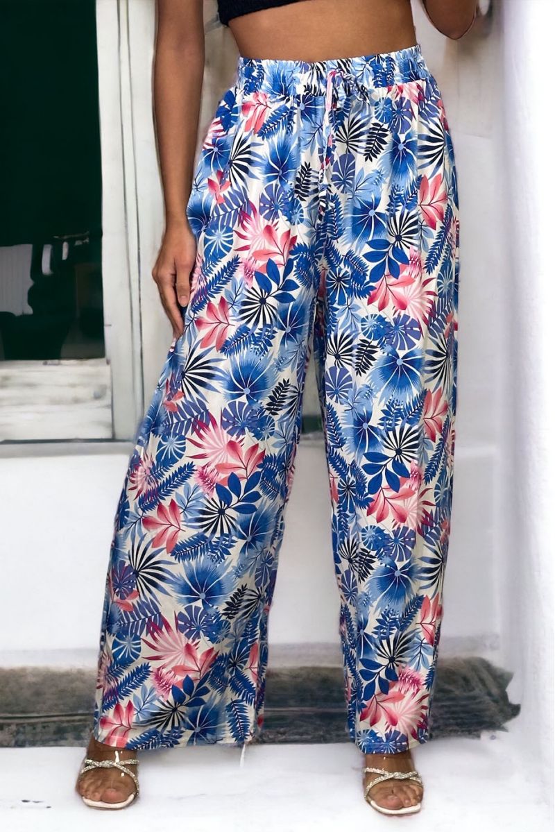 Navy floral print palazzo pants - 3