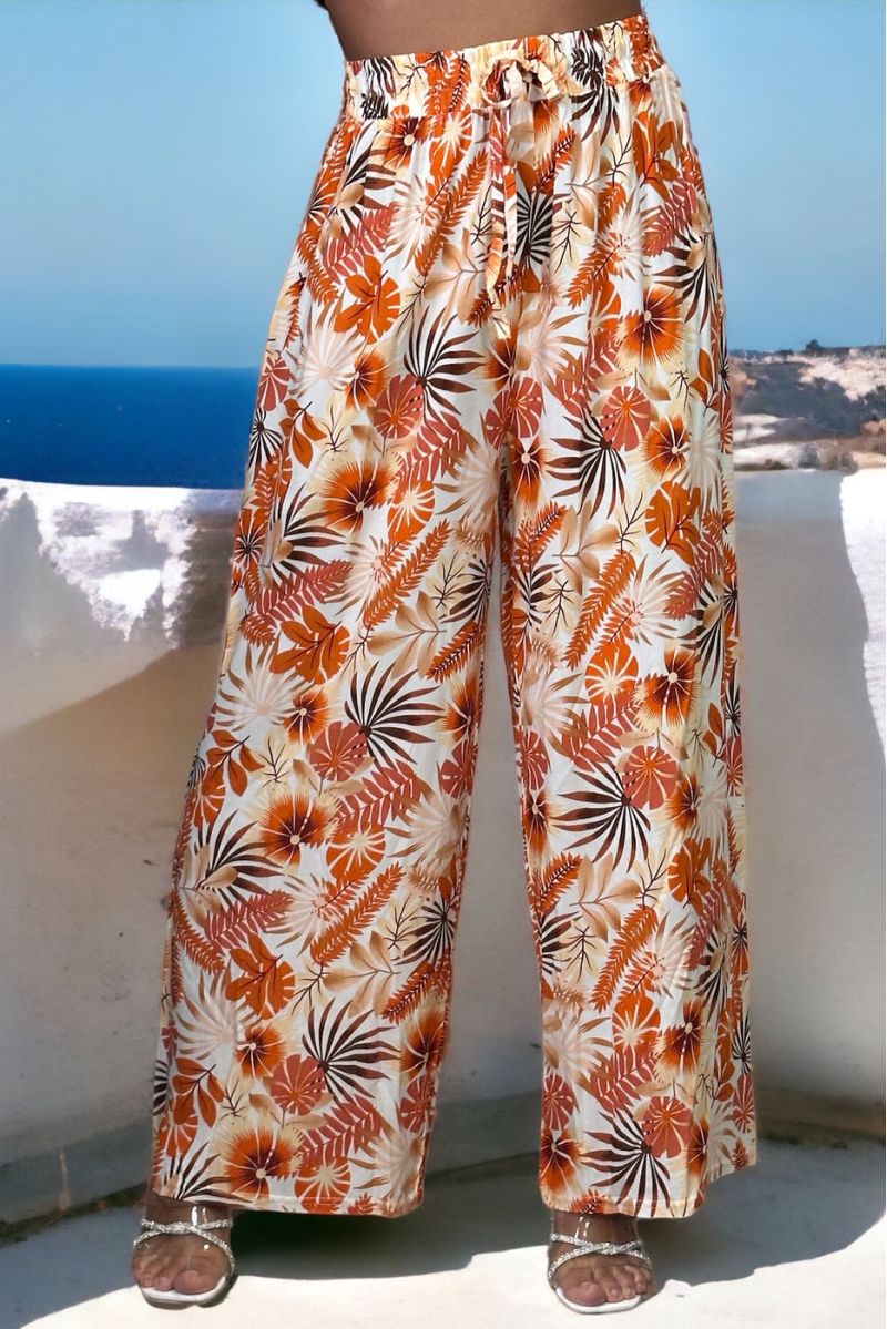 Pantalon palazzo orange imprimé tropical - 2