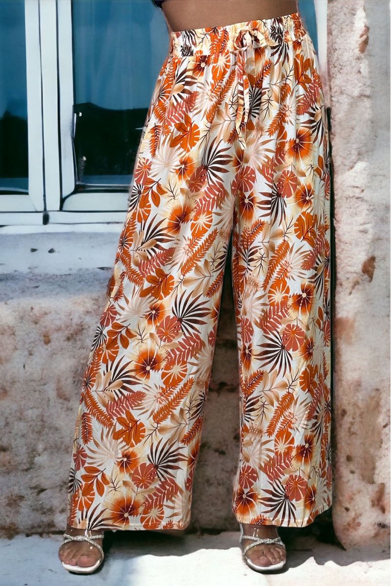 Pantalon palazzo orange imprimé tropical - 3