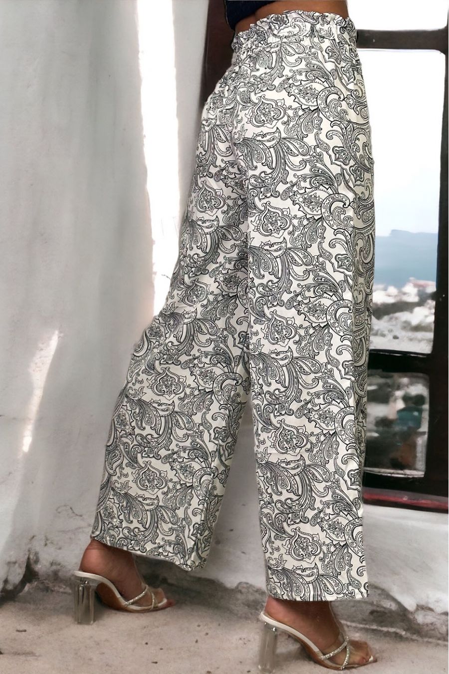 Pantalon palazzo blanc imprimé - 1