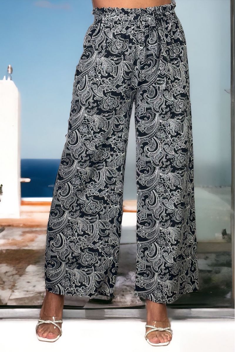 Pantalon palazzo noir imprimé - 2