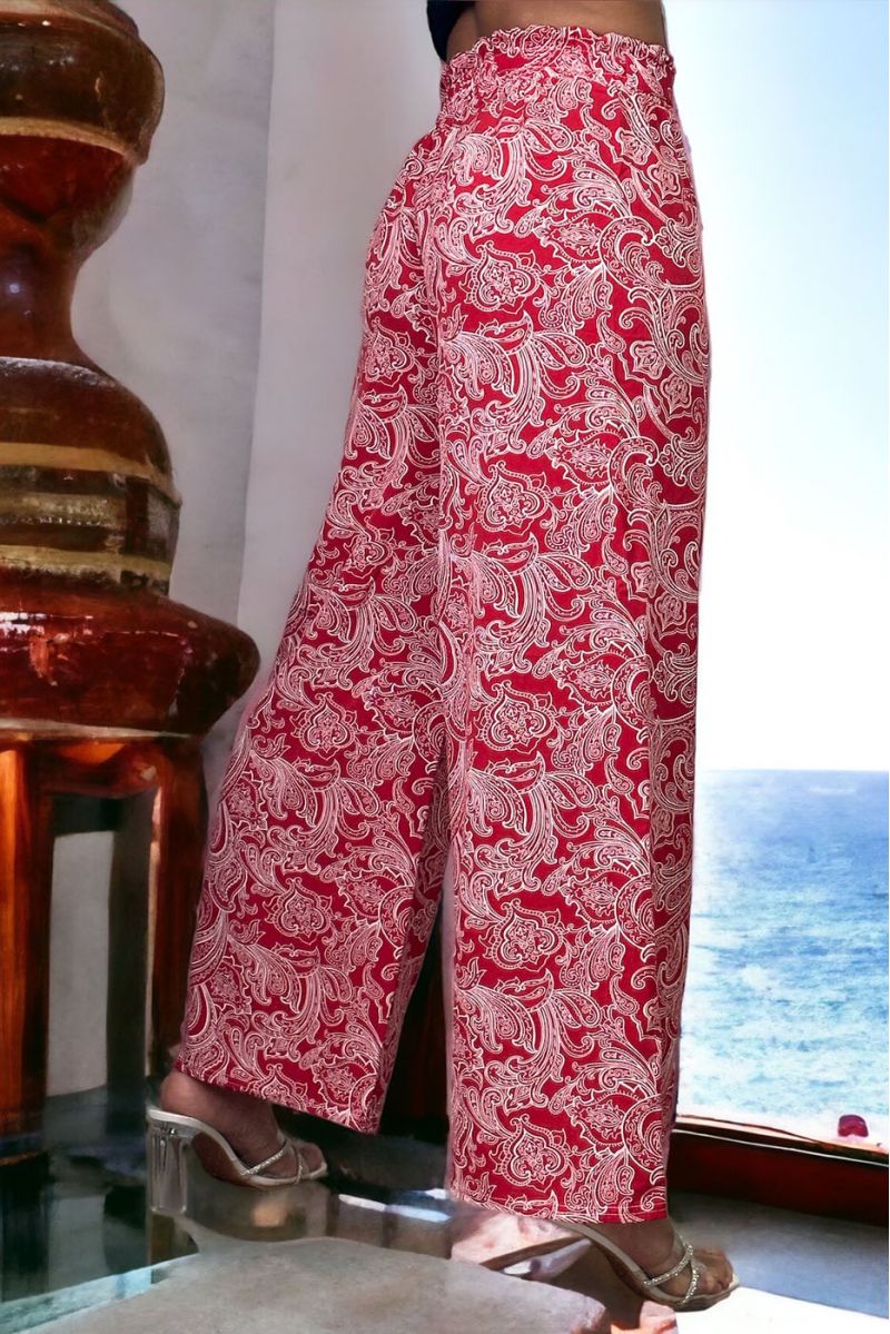 Pantalon palazzo rouge imprimé - 1 Pantalon palazzo rouge imprimé - 1