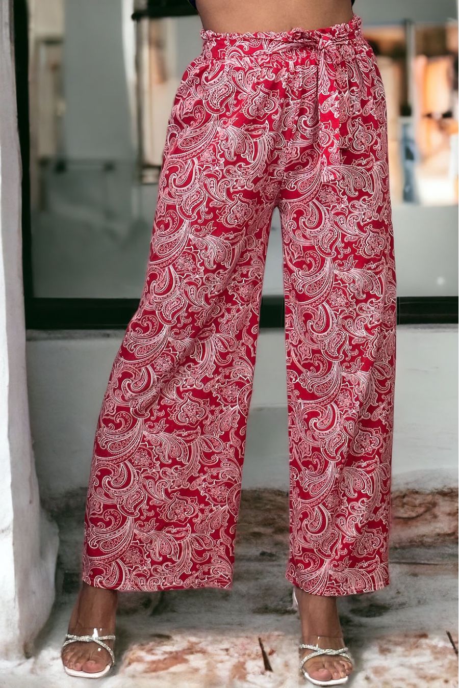 Pantalon palazzo rouge imprimé - 2