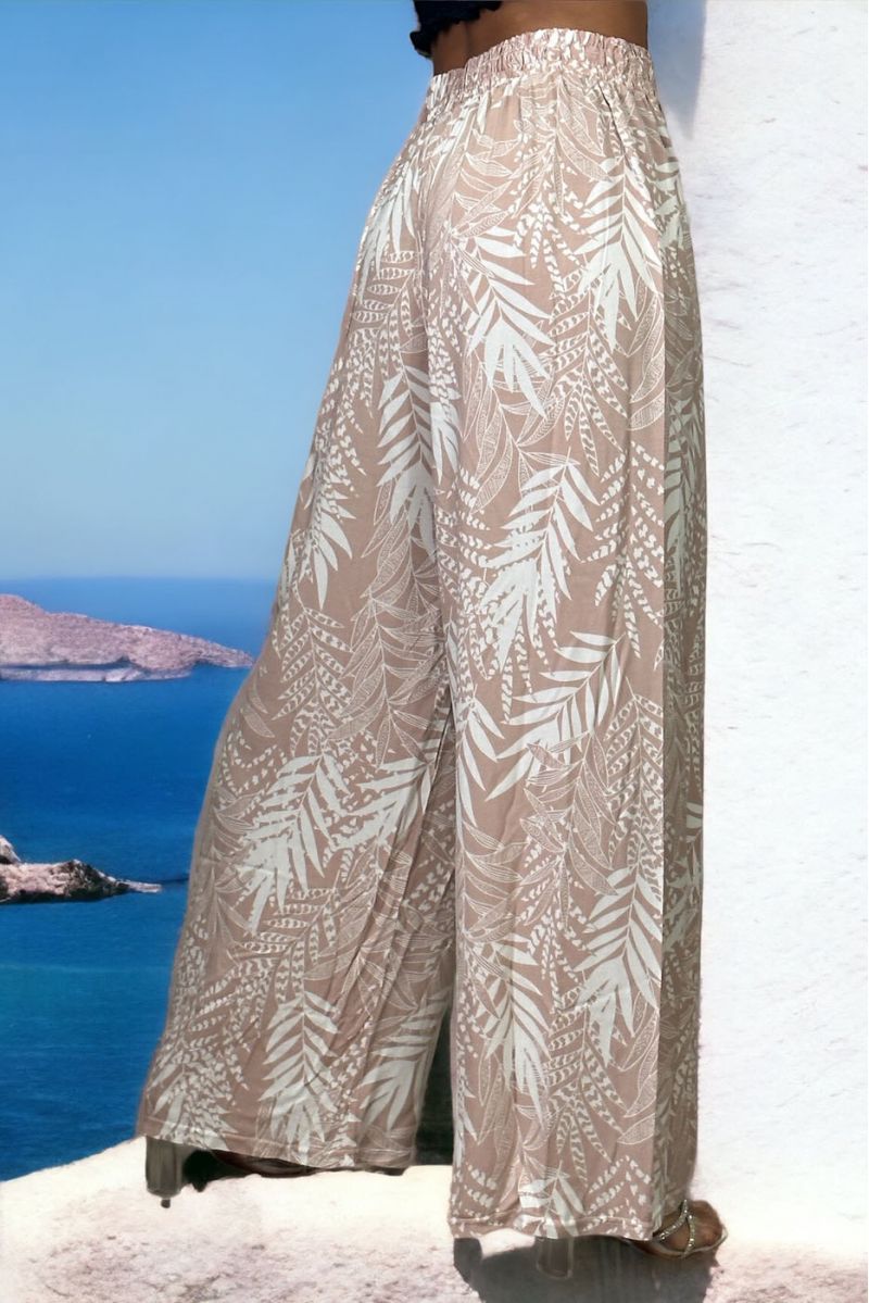 Pantalon palazzo rose imprimé tropical - 1 Pantalon palazzo rose imprimé tropical - 1