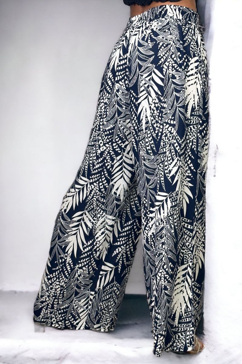 Pantalon palazzo marine imprimé tropical - 1 Pantalon palazzo marine imprimé tropical - 1