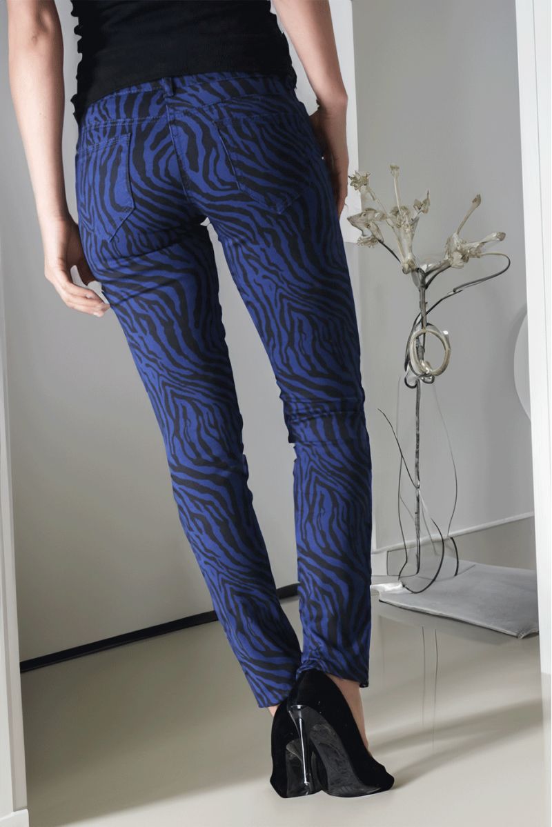 Midnight blue stretch jeans pants with pocket and black pattern S1317I - 3