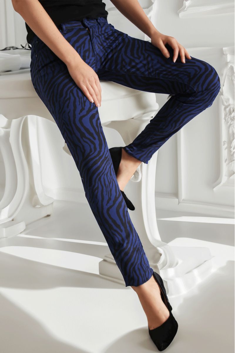 Midnight blue stretch jeans pants with pocket and black pattern S1317I - 5