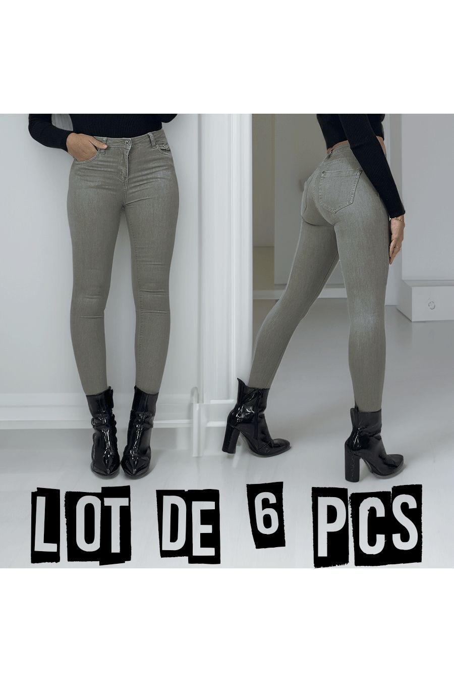 LOT DE 6 Jean slim kaki extensible