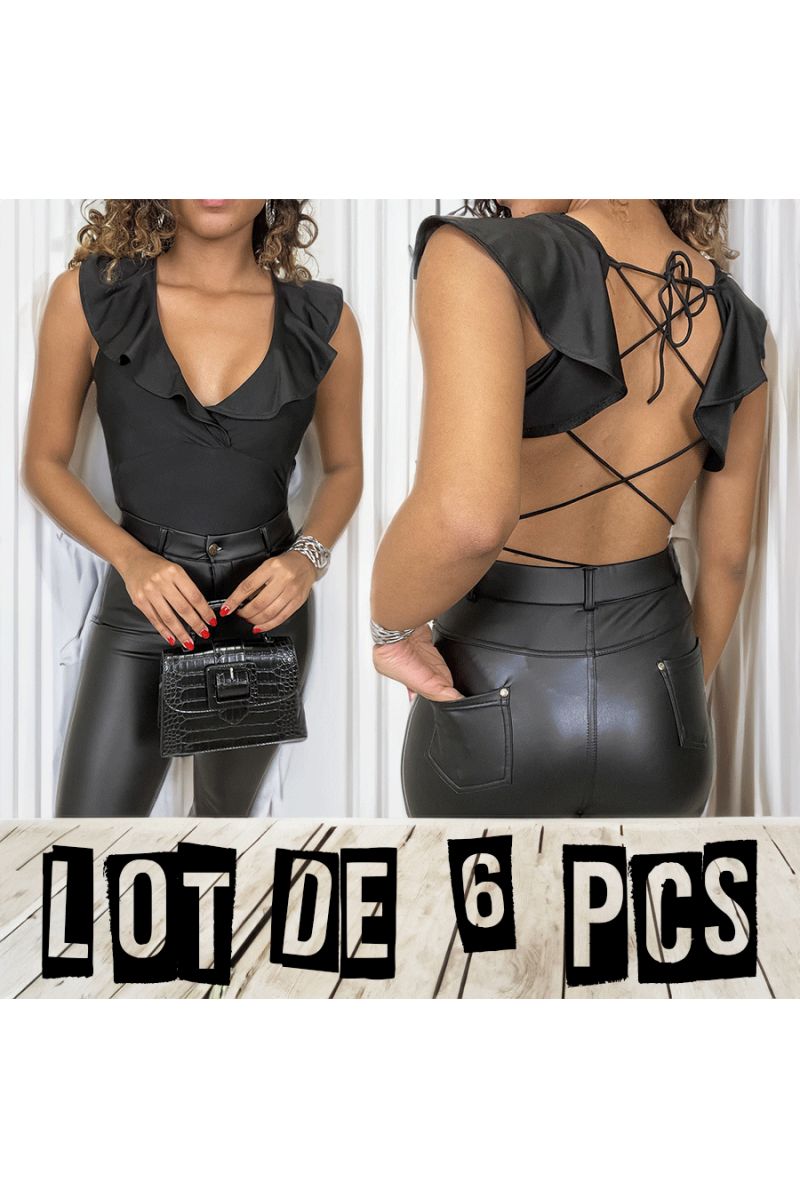 LoLLde 6 Black bodysuits with ruffle and strap at the back - 1