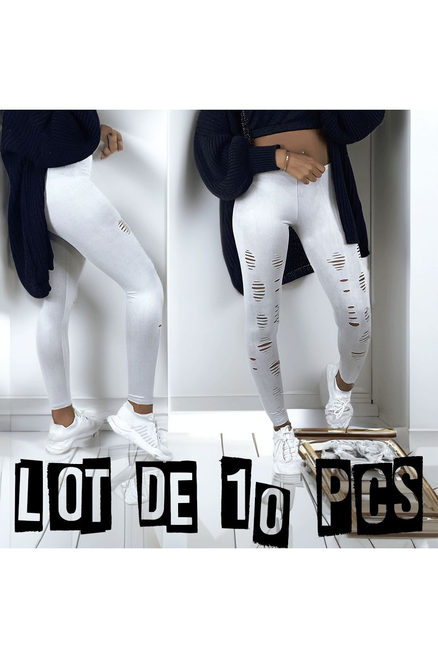 Pak van 10 grijze leggings van glanzend materiaal en stretch die taps toeloopt aan de voorkant - 1