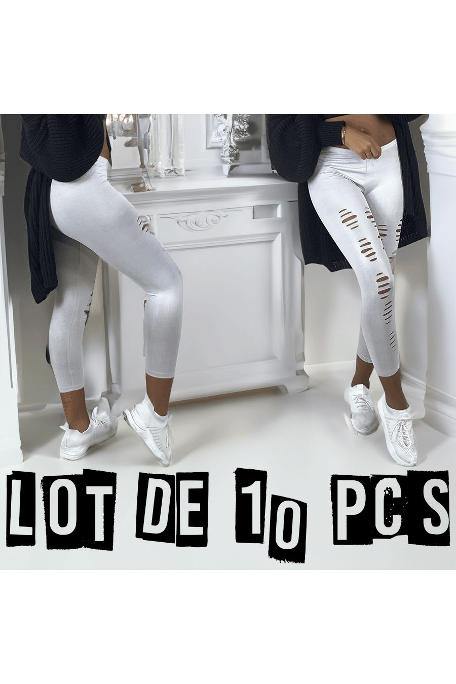 LoP van 10 grijze corsair-leggings van glanzend en rekbaar materiaal dat taps toeloopt aan de voorkant - 1