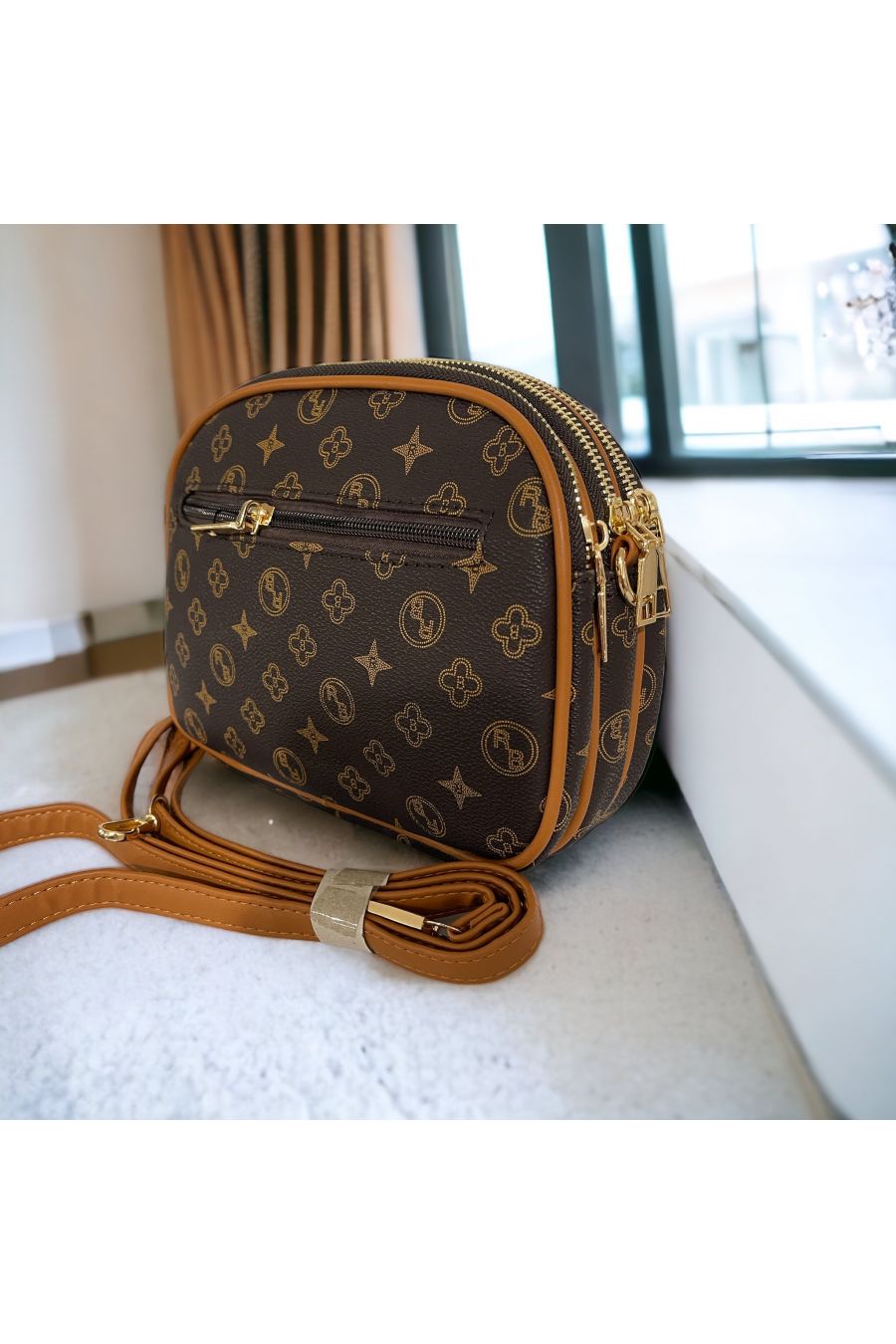 Brown handbag with 3 closures - 1