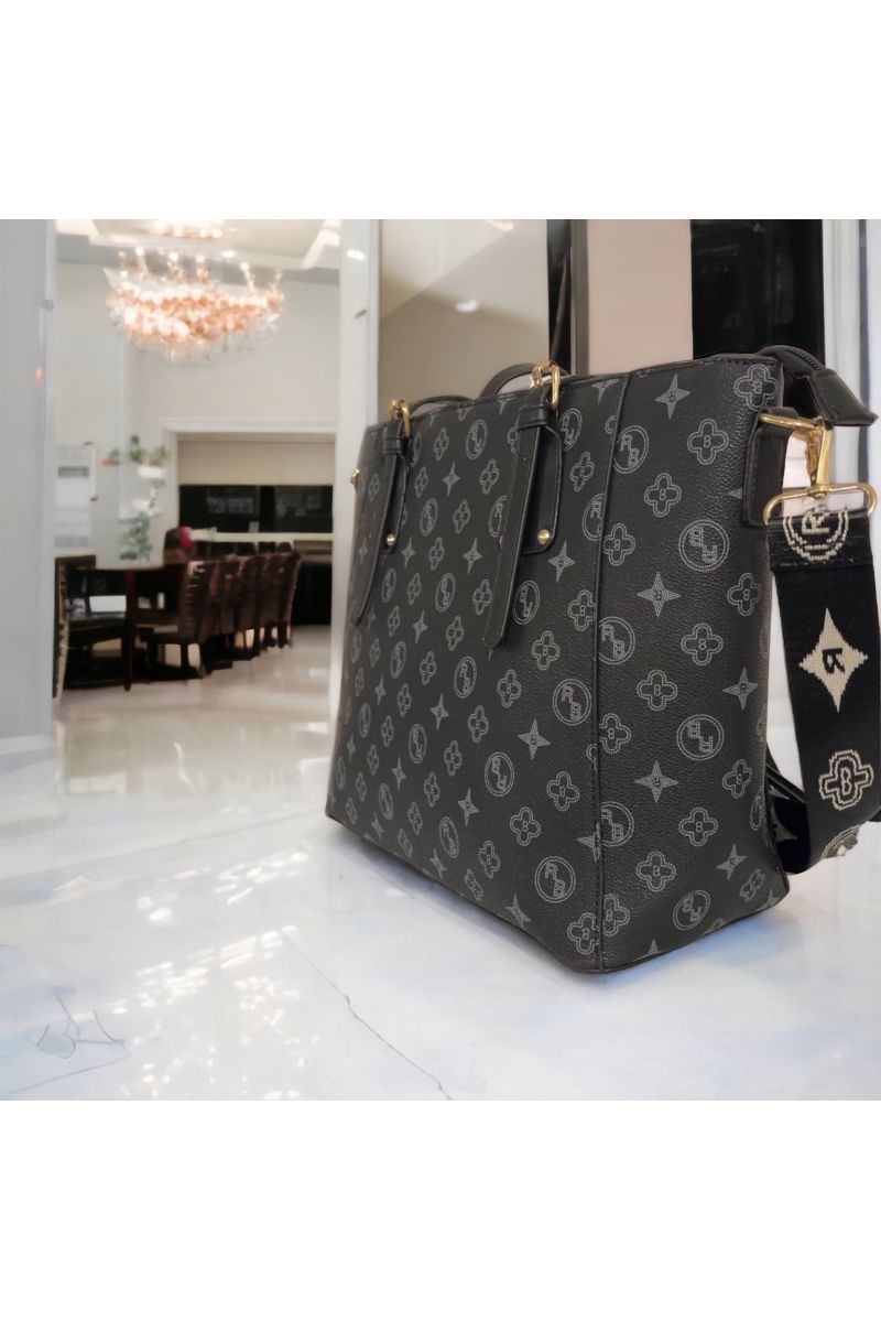 Patterned black handbag - 1