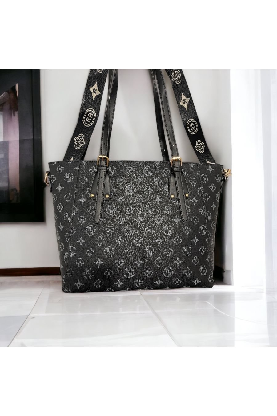 Sac à main noir à motif - 2