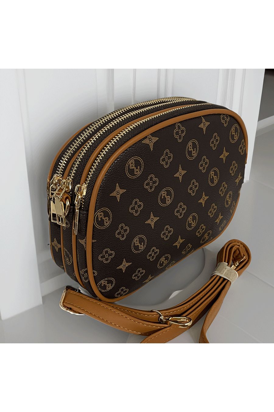 Brown handbag with 3 closures - 3