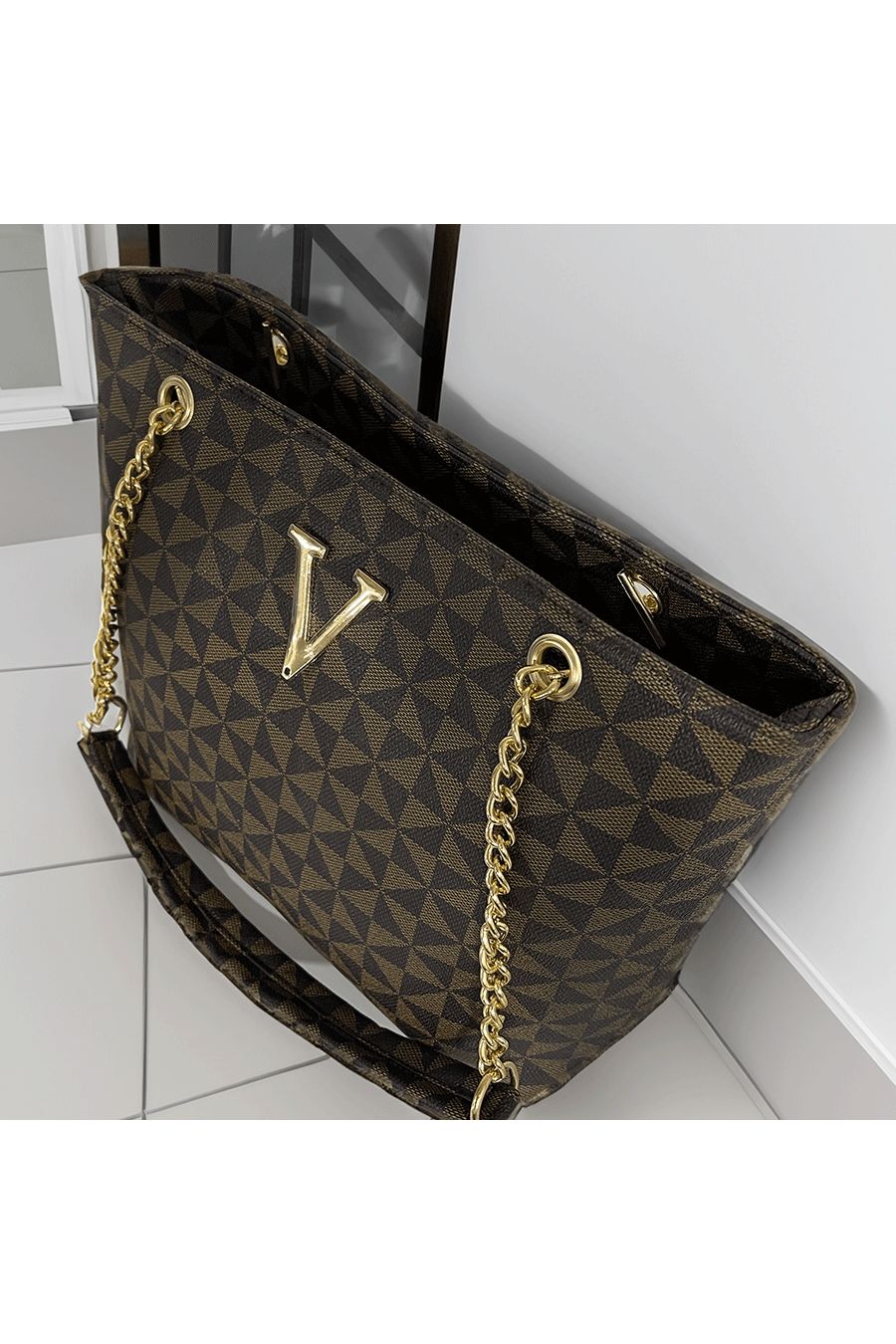 V-handtas met bruin patroon - 2