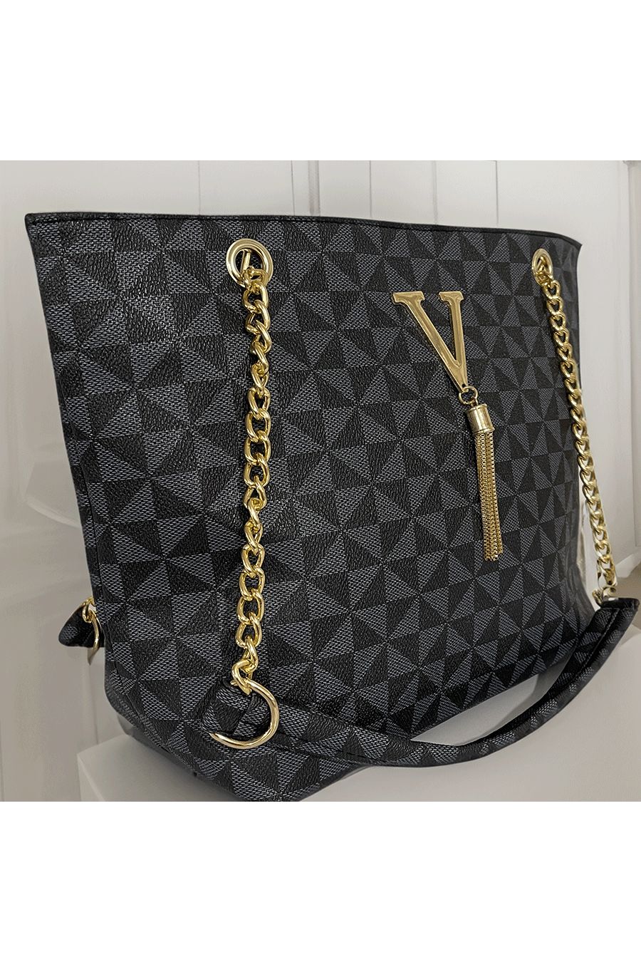 V-handtas met zwart patroon - 1