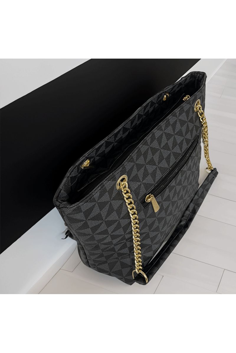 Sac à main V noir à motif  - 3