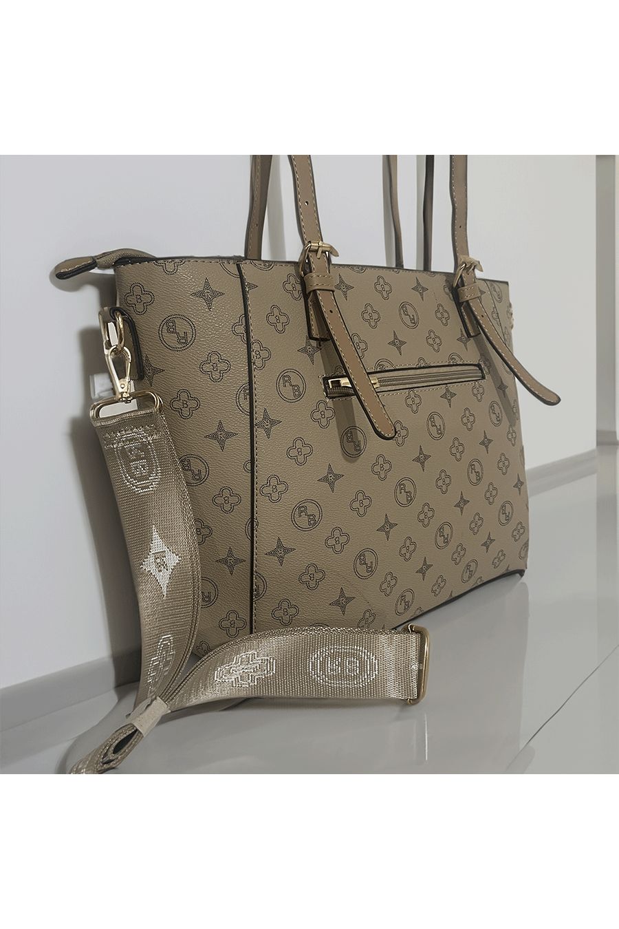 Sac à main taupe à motif  - 1