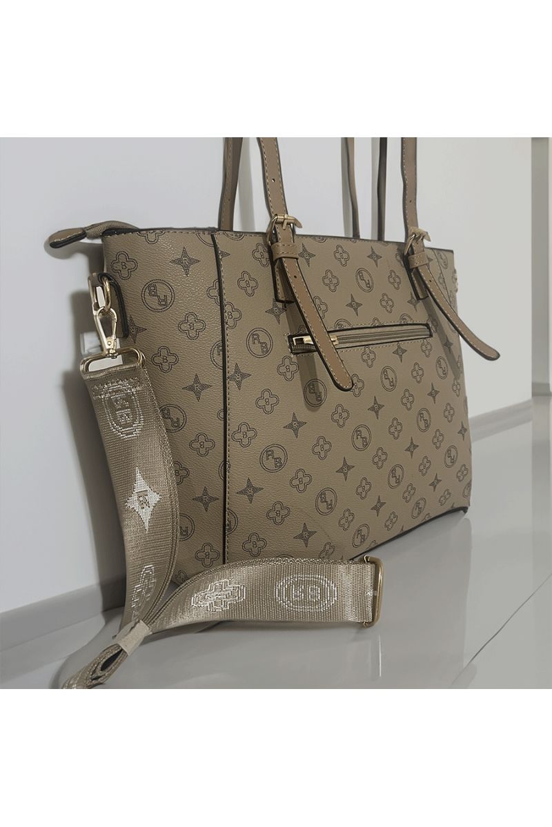 Sac à main taupe à motif - 1 Sac à main taupe à motif - 1