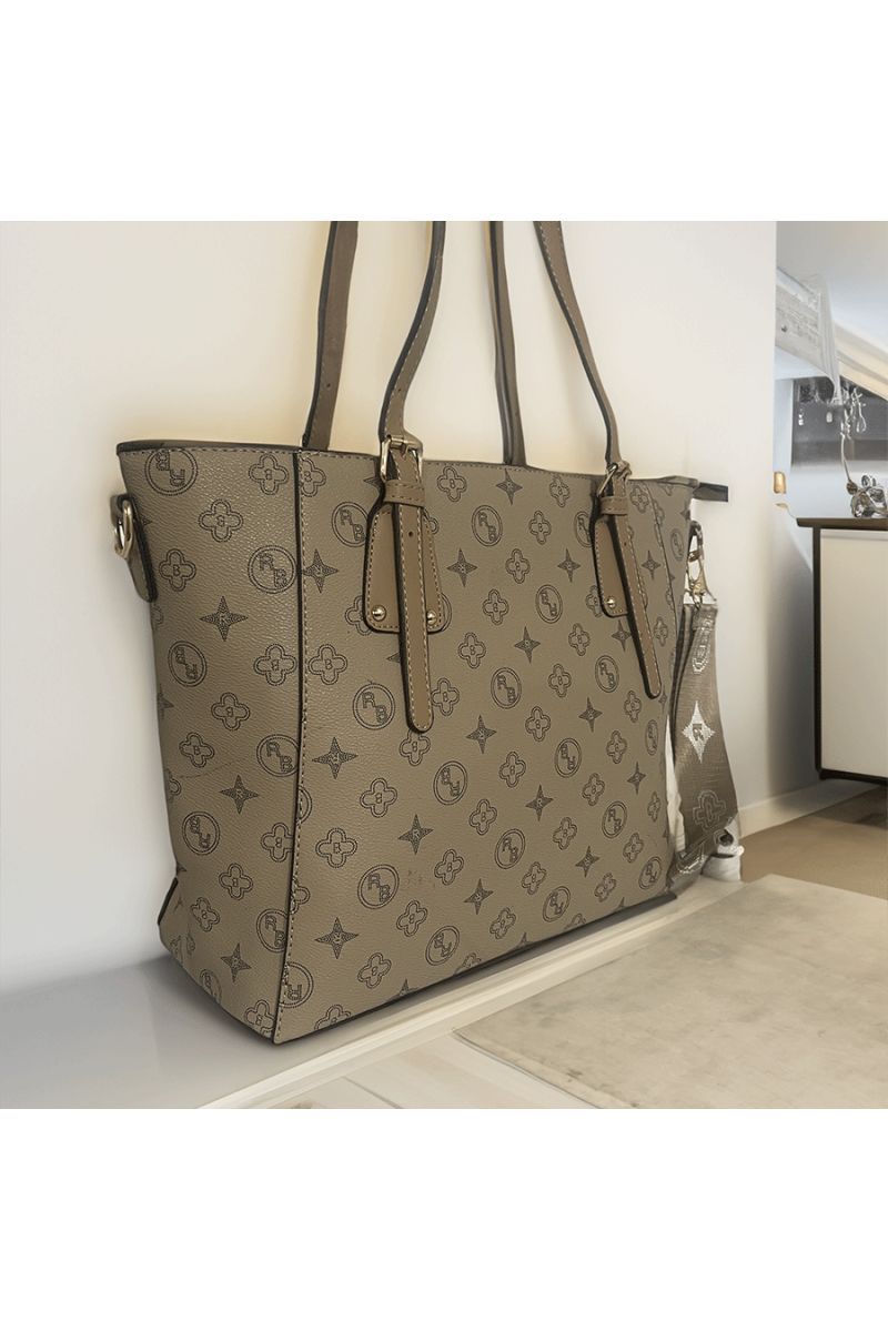 Sac à main taupe à motif - 2 Sac à main taupe à motif - 2
