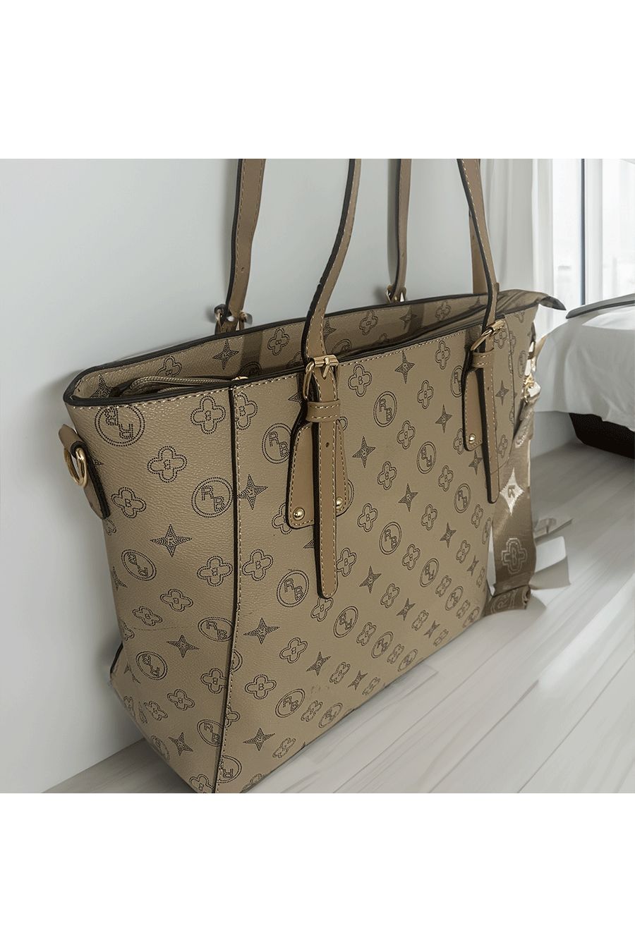 Gedessineerde taupe handtas - 3