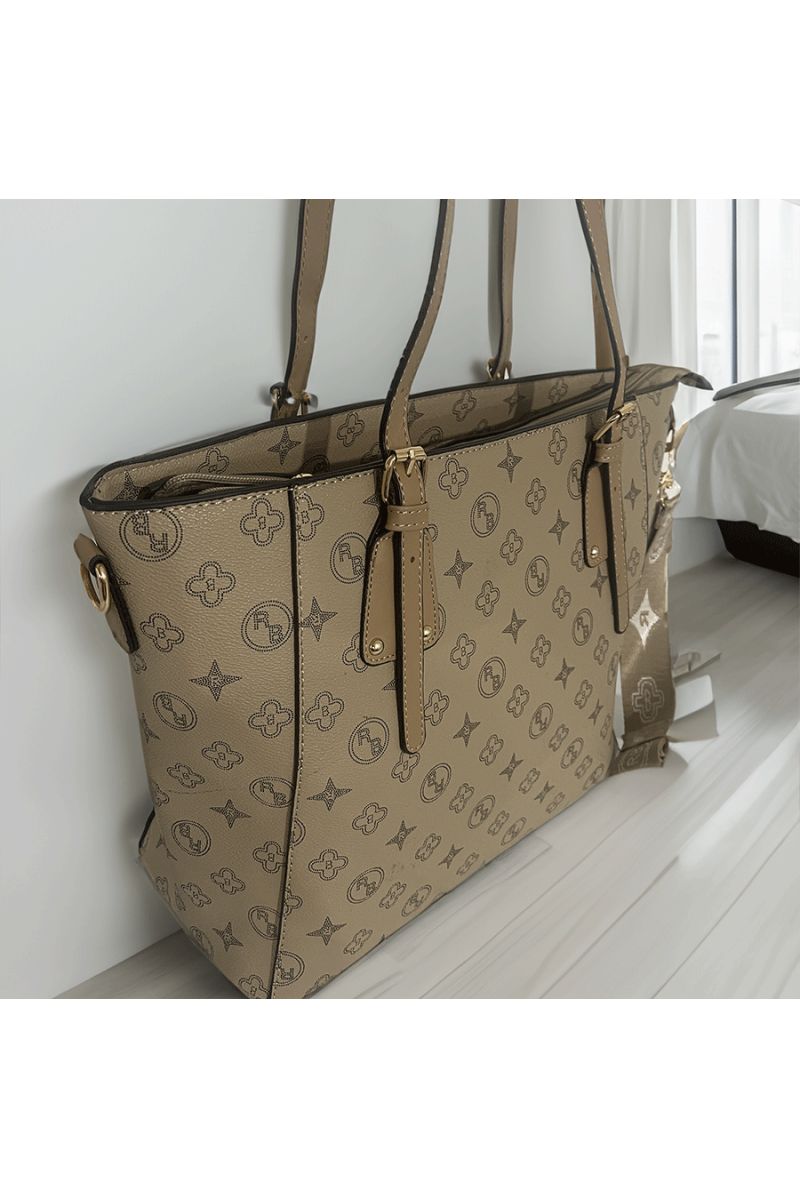 Sac à main taupe à motif - 3 Sac à main taupe à motif - 3