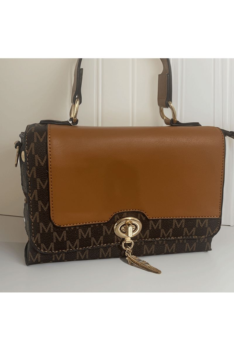 Brown patterned handbag - 1