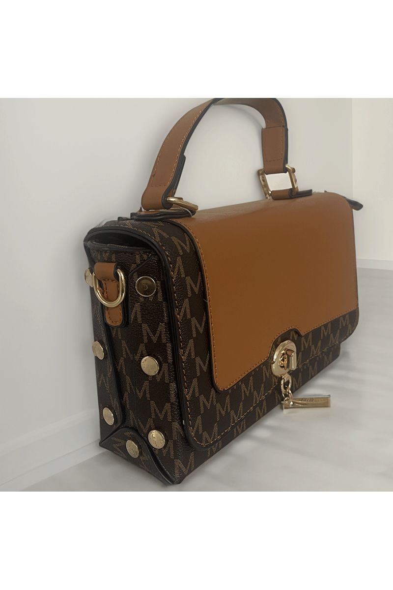 Brown patterned handbag - 2