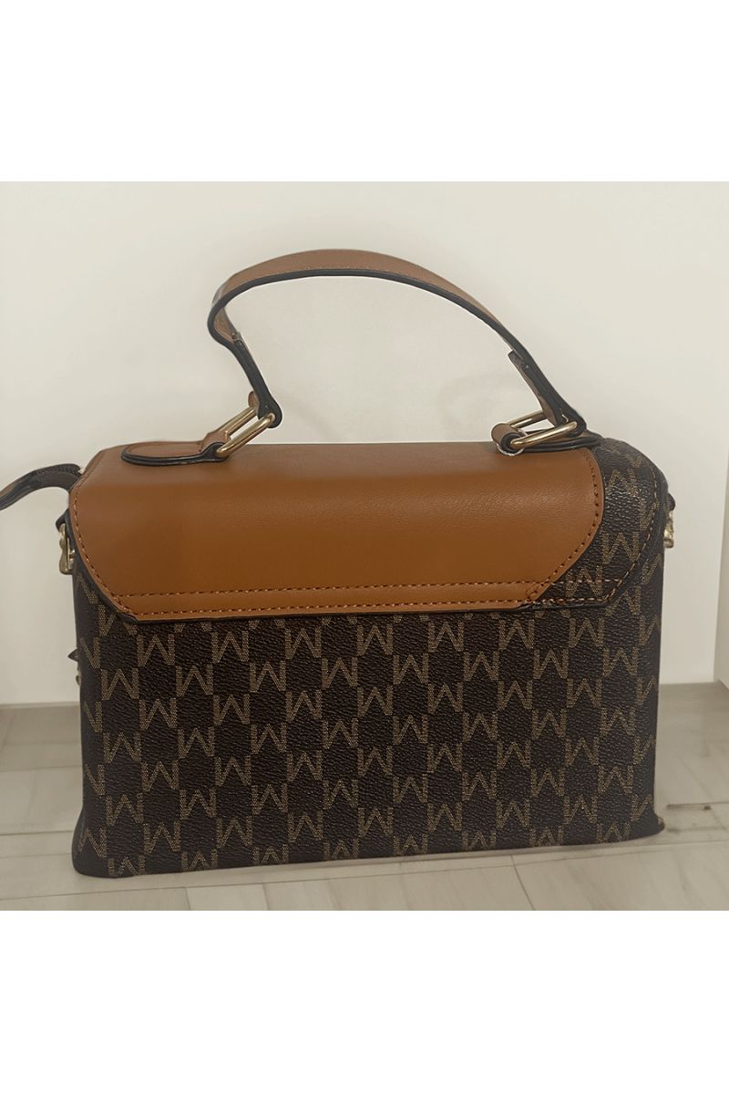Brown patterned handbag - 3