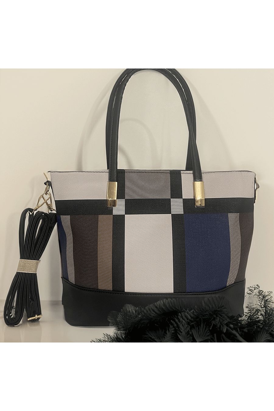 Blue checked handbag - 1