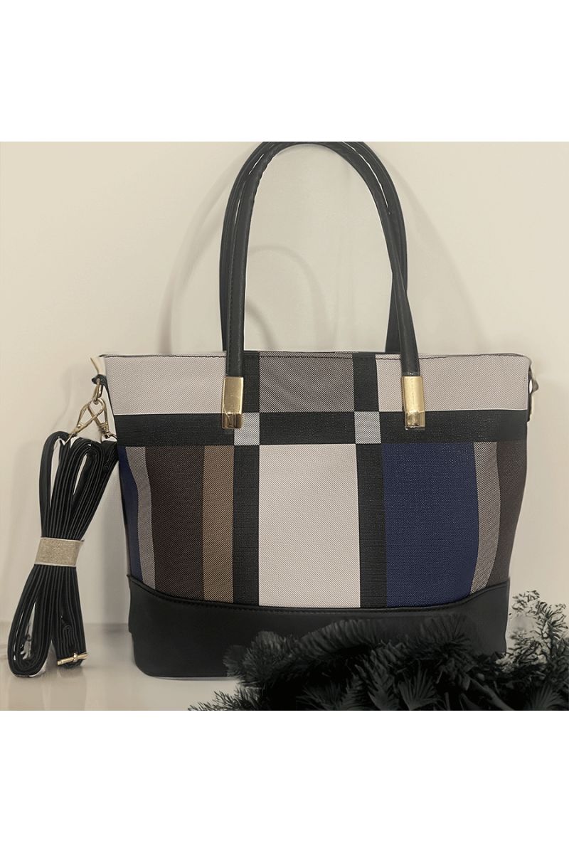 Blue checked handbag - 1