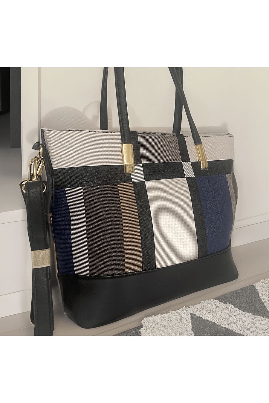 Blue checked handbag - 2