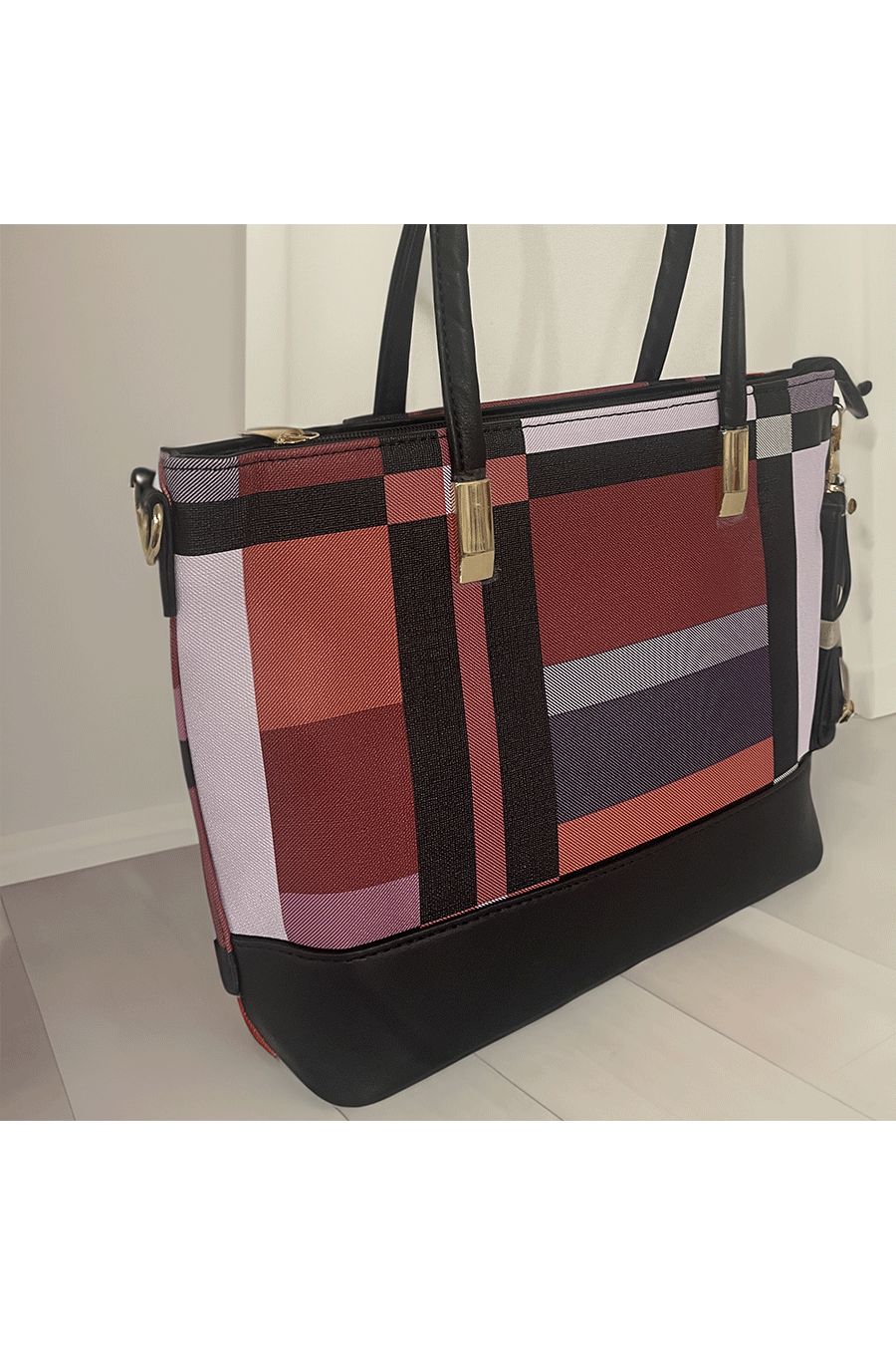 Checkered red handbag - 4