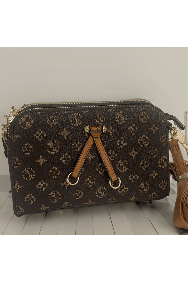 Brown handbag with 3 closures - 1