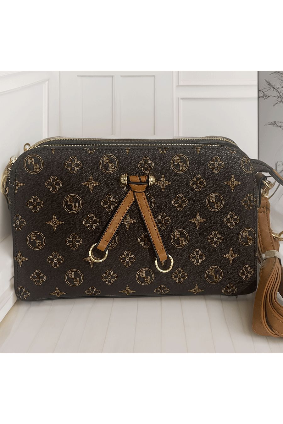 Brown handbag with 3 closures - 2