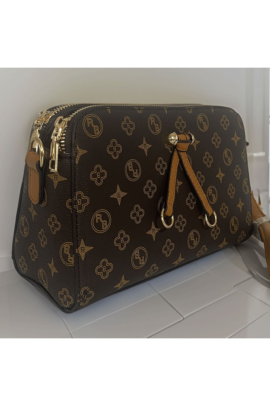 Brown handbag with 3 closures - 3