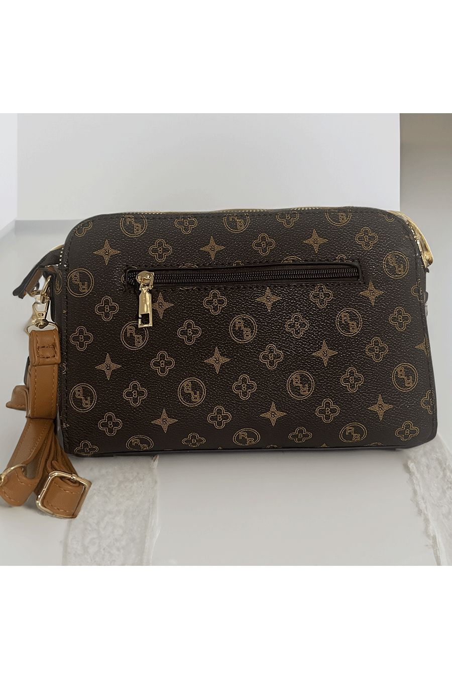 Brown handbag with 3 closures - 4