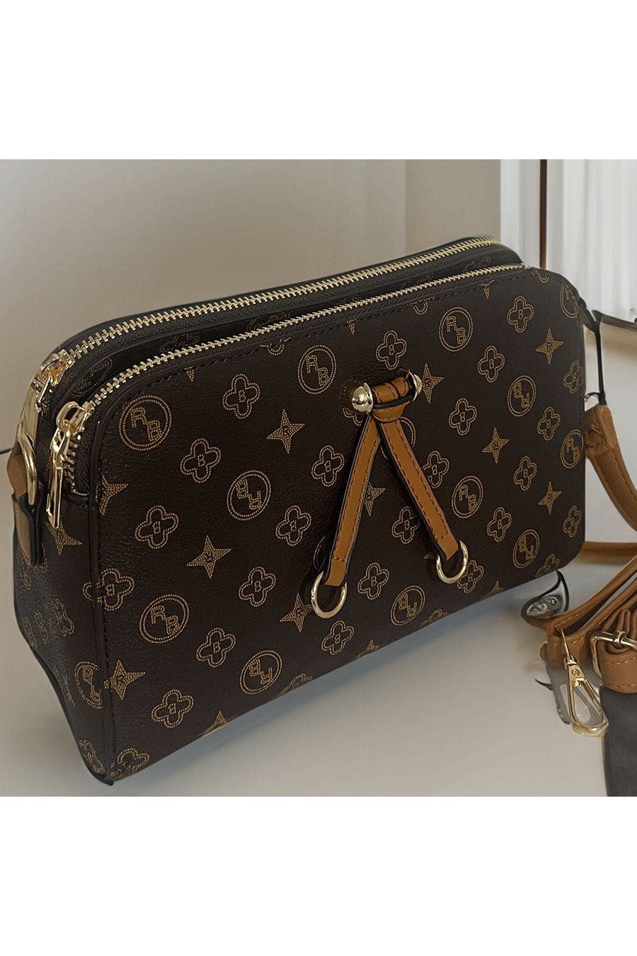 Brown handbag with 3 closures - 5