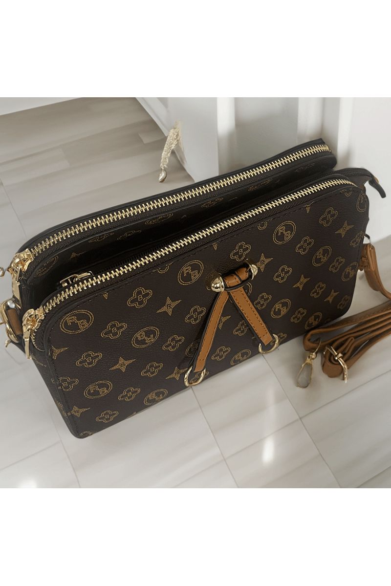 Brown handbag with 3 closures - 6