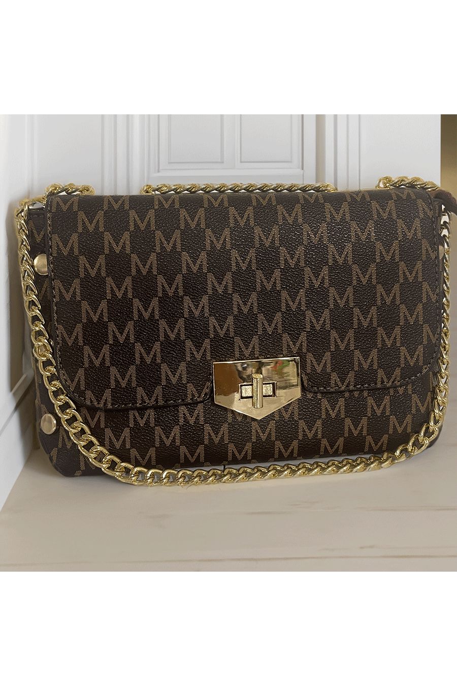 Sac à main marron à motif M - 1