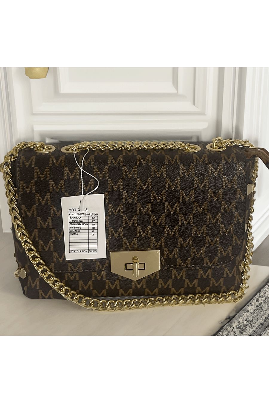 Brown handbag with M motif - 4