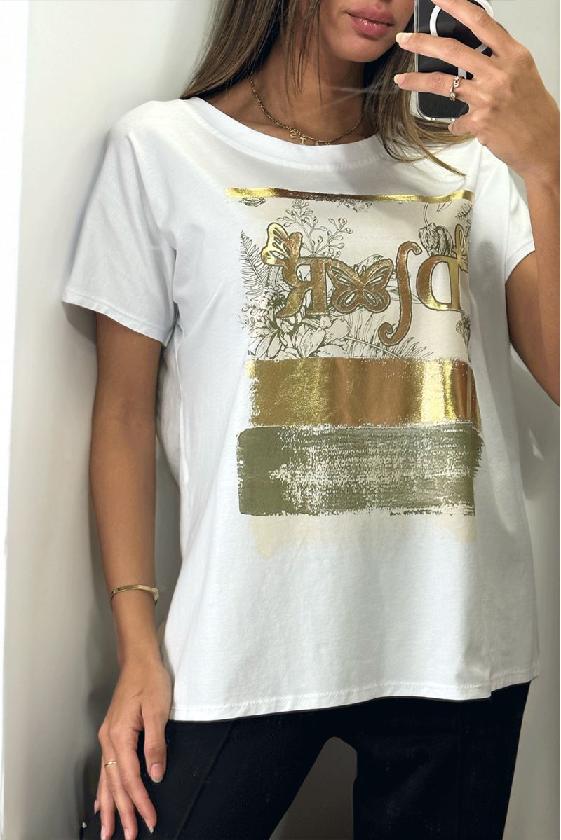 White t-shirt with gold print - 1